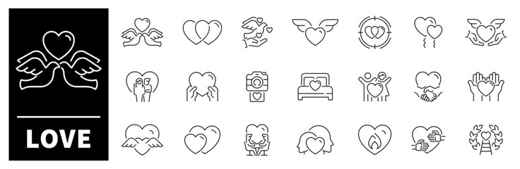 Love vector icons collection. Thin line icons related to love and feelings. Love vector icons in line style