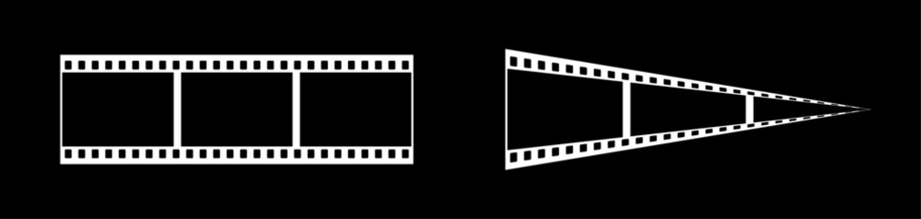 35mm film strip vector design with 3 frames on black background. White film reel symbol illustration to use for photography, television, cinema, photo frame.