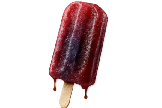 Delicious melting red popsicle isolated on transparent background, sweet and refreshing