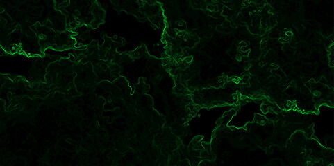Abstract dark background featuring swirling green neon wisps and smoky, misty patterns over a black backdrop. Organic, ethereal effect resembling energy currents, plasma flow, or mystical fog