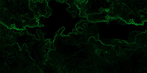 Abstract dark background featuring swirling green neon wisps and smoky, misty patterns over a black backdrop. Organic, ethereal effect resembling energy currents, plasma flow, or mystical fog