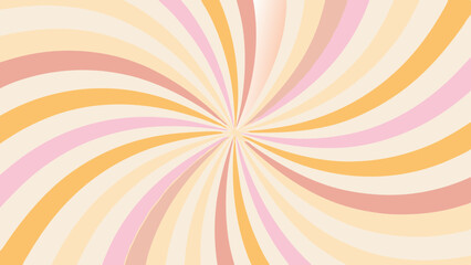 Retro swirl pattern with pink peach and cream colored stripes radiating from the center point design