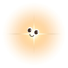 A cartoon firefly with big eyes, a cheerful smile and a yellow body decorated with a glow.