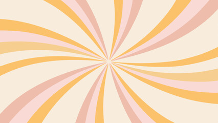 Retro style sunburst pattern with pink, yellow and cream colored rays radiating from a central point