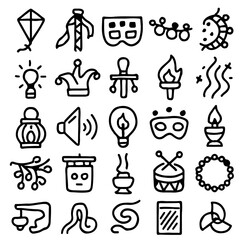 A vector set of black food and drink icons including a coffee cup silhouette, perfect for business or holiday design illustration