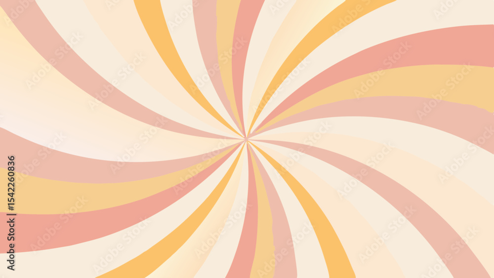 Poster swirling pattern of peach yellow and cream colored rays emanating from a central point design elemen