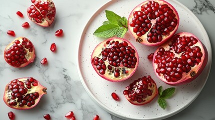 Fresh pomegranate segments on a plate