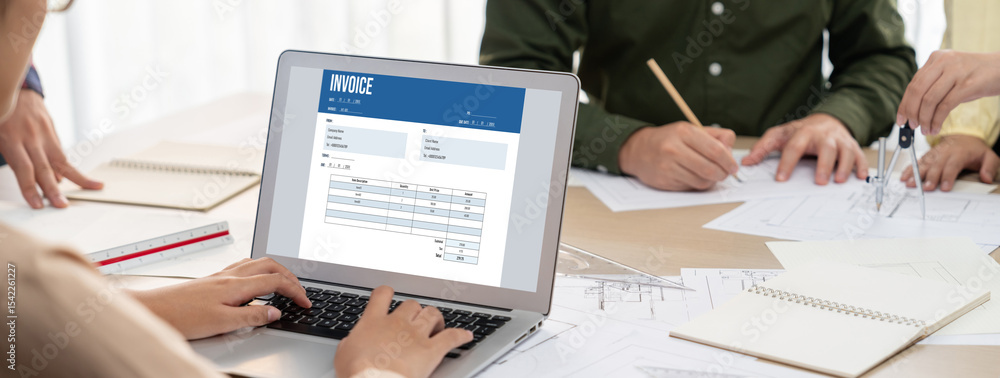 Poster invoice on computer screen from accounting application. computer program for financial and budget of