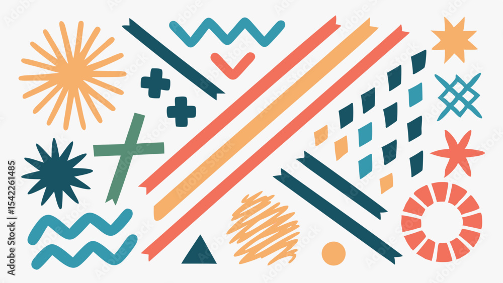 Aufkleber abstract design featuring geometric shapes and lines in a colorful and playful arrangement of elemen