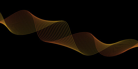 Abstract background with waves for banner. Web banner size. Vector background with lines. Element for design isolated on black. Colorful gradient.