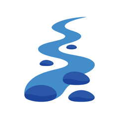 Serene Stream Winding River with Smooth Stones Illustration