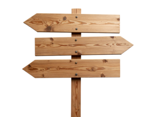 Wooden Signpost with Blank Directional Arrows, isolated on transparent background
