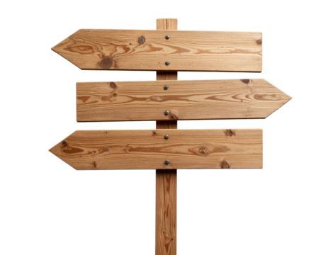 Wooden Signpost with Blank Directional Arrows, isolated on transparent background