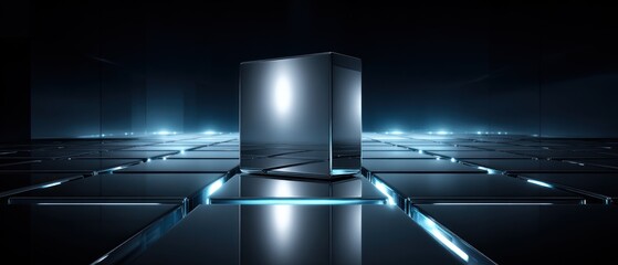 Futuristic, reflective, dark, and illuminated