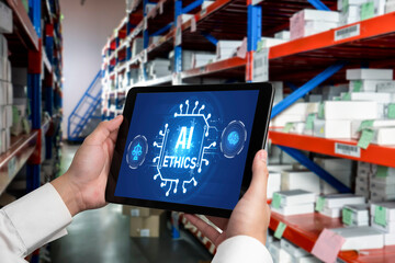 AI ethics responsibility standard law and rules on computer screen provide report of AI ethic...
