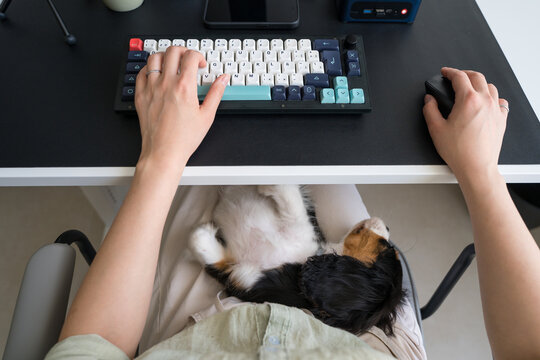 Woman working remotely using AI technology at home