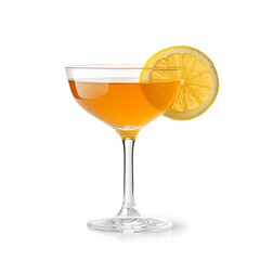 Macro Shot of a Perfectly Crafted Cosmopolitan Cocktail with Lemon Slice on White Background