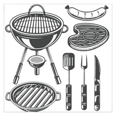 Barbecue Elements Vector Set PNG | Grill, Meat, Sausages & Utensil Icons Illustration