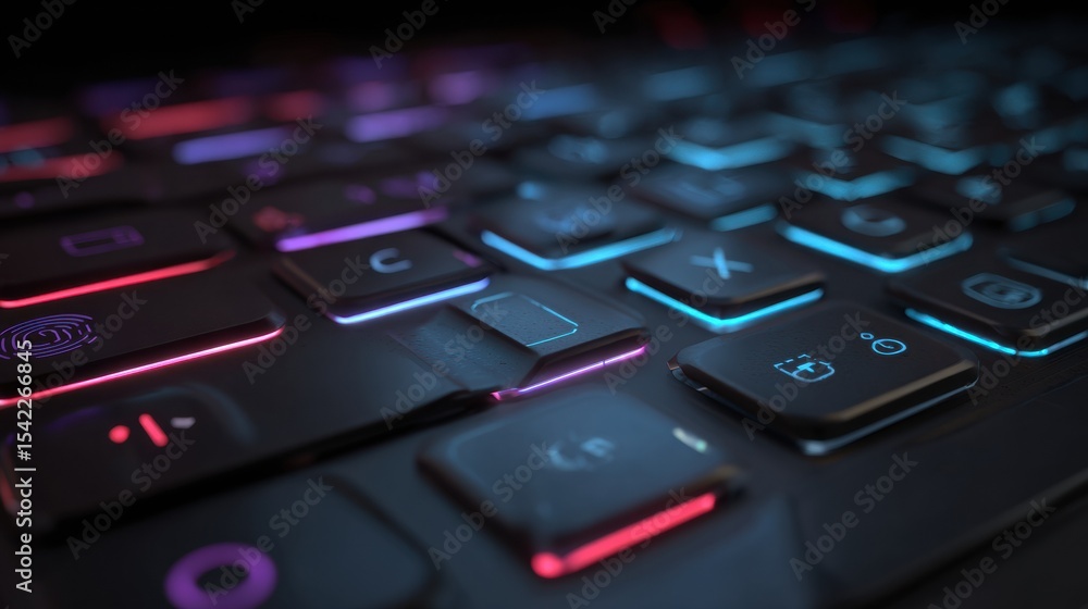 Aufkleber Futuristic Neon Keyboard Features Vibrant Glowing Keys and a Fingerprint Scanner for Advanced Technology Use