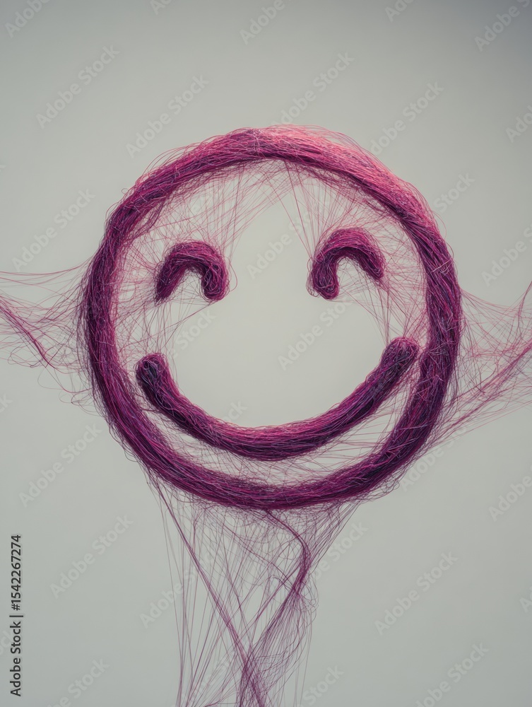 Aufkleber Creative Smiling Face Symbol Crafted With Colorful Threads in a Light Studio Setting Featuring a Playful Vibe and Cheerful Aesthetic