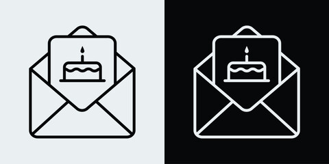 Envelope icon with surprise cake and candle