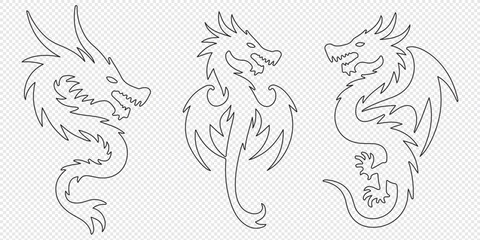 Dragon Silhouette. Dragon Crest Wings great set collection clip art Silhouette, dragon tattoo designs, Black vector illustration on white background