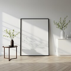 Modern minimalist interior with blank frame