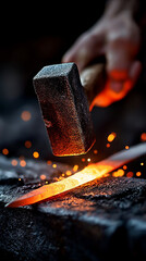 Hammering the Flame: A skilled artisan forges a blade with precision, the intense heat of the flame illuminating the workshop as the hammer strikes.