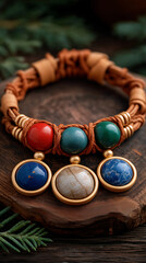 Exquisite Gemstone Necklace: A close-up shot of a luxurious necklace featuring vibrant gemstones and intricate craftsmanship, designed to capture the essence of sophistication.