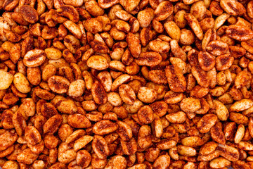 Close-up of spicy peanuts with vibrant texture