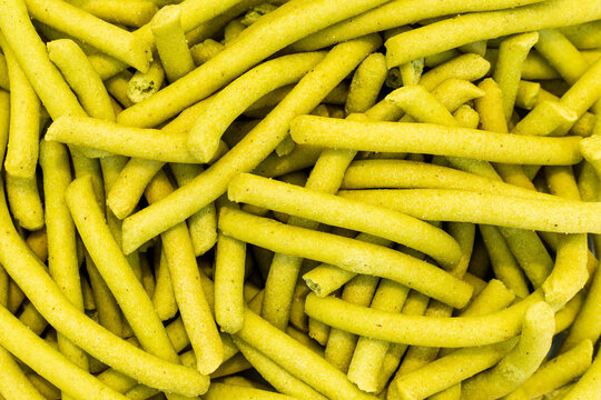 Green nopal snacks texture in close up food photograph