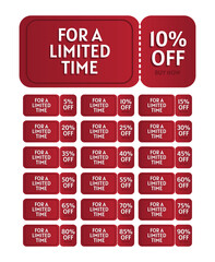 Set of red vector discount labels with 