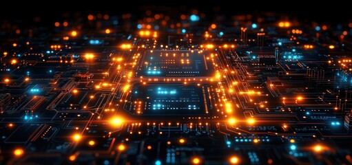 Fototapeta premium Abstract computer circuit board with glowing components