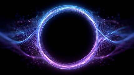 Futuristic pulse ring, violet and blue light lines expanding in circular motion