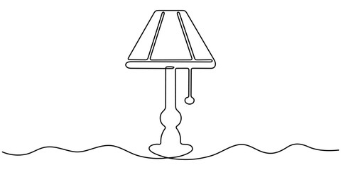 Lampshade Continuous Line Art Illustration, Continuous one line drawing. Lamp on the table. Vector illustration. One continuous drawn line art doodle linear, A simple line drawing of a desk lamp.