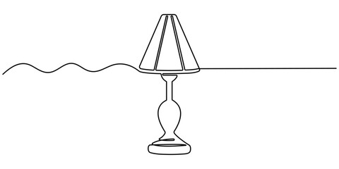 Lampshade Continuous Line Art Illustration, Continuous one line drawing. Lamp on the table. Vector illustration. One continuous drawn line art doodle linear, A simple line drawing of a desk lamp.