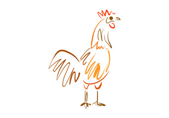 A minimalist and artistic line art illustration of a colorful rooster