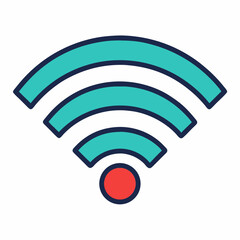 Teal wifi symbol with red dot for internet access and connection