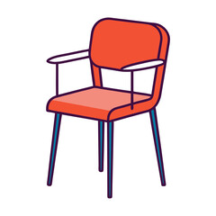 Illustration of an arm chair with orange upholstery and blue legs