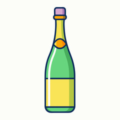 Vibrant Illustration of a Champagne Bottle with a Yellow Label and Details