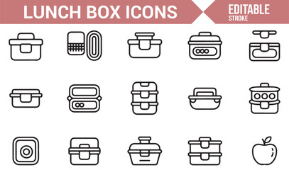 Line Art Icons for Lunch Boxes: Bento Containers, Food Storage, and Meal Prep