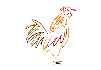 A minimalist and artistic line art illustration of a colorful rooster