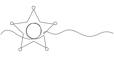 sheriff star continuous one line drawing, Sheriff Star Doodle, Scribbled star shape on white background. Vector stock illustration.