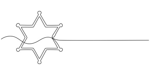 sheriff star continuous one line drawing, Sheriff Star Doodle, Scribbled star shape on white background. Vector stock illustration.
