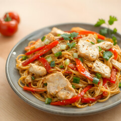 Chow mein casero con ingredientes frescos y sabrosos