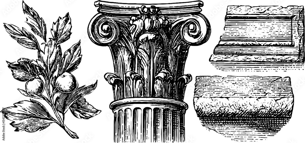 Aufkleber classical architecture elements and ornamental leaf design for historical design projects