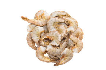 Fresh raw headless shrimps prawns isolated on white background.