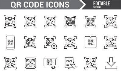 Icons Representing QR Codes, Scanning, and Mobile Phone Connectivity