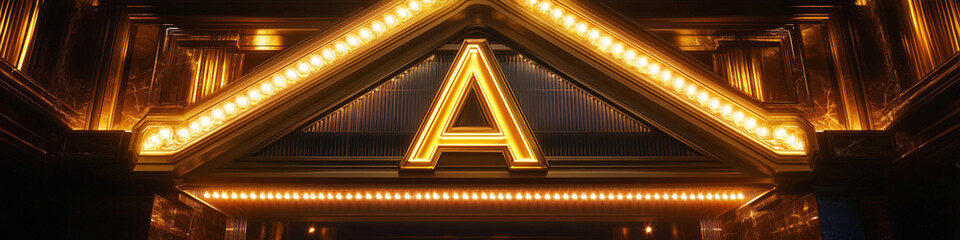Obraz premium Elegant golden A logo on luxury marquee entry in night lighting