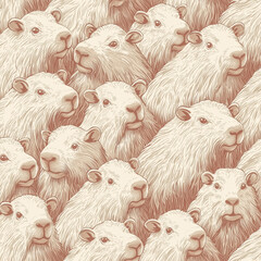 Vintage-inspired seamless pattern with hundreds of cute capybaras, ideal for packaging